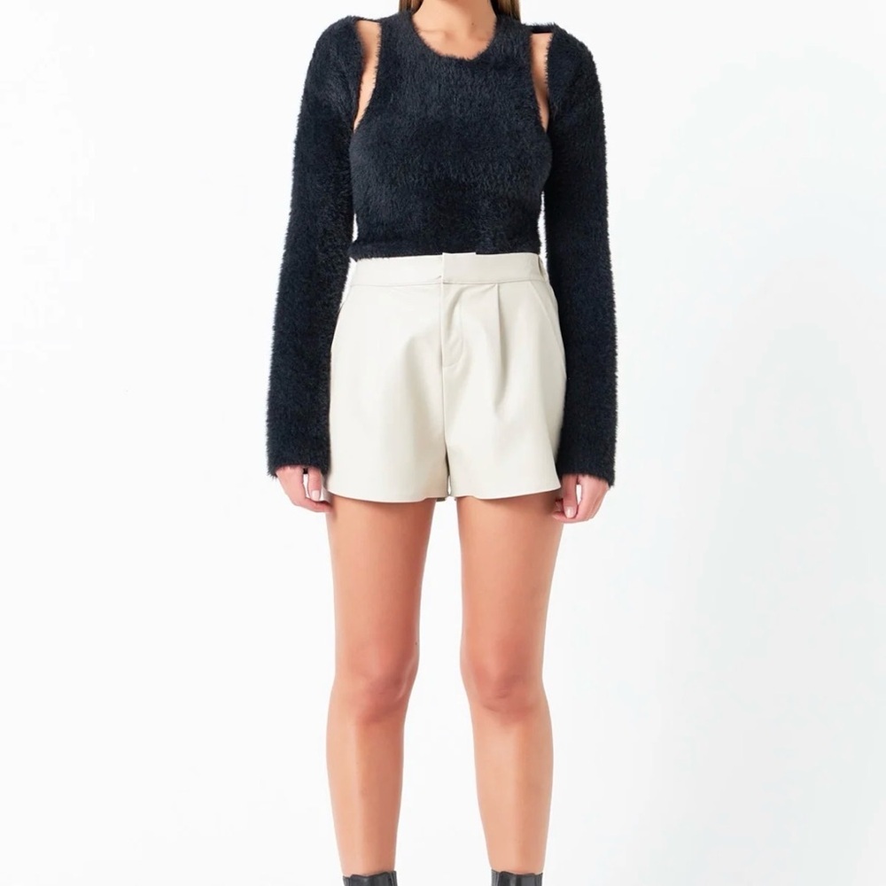 Grey Lab Zola Faux Leather Shorts Taupe Size L High Waist Tailored Shorts NWT